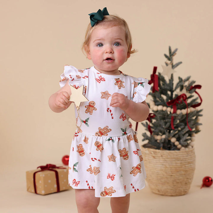 Snuggle Hunny Short Sleeve Organic Dress - Gingerbread