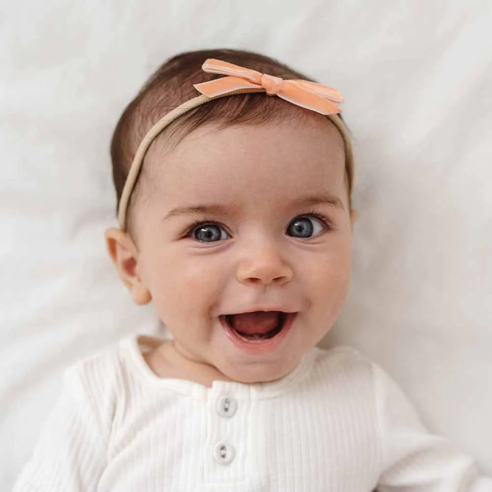 Snuggle Hunny Velvet Bow Stretchy Headband - Coral