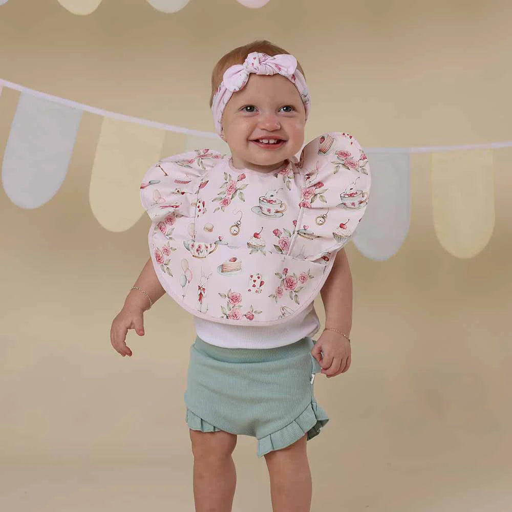 Snuggle Hunny Waterproof Frill Snuggle Bib - Alice’s Tea Party