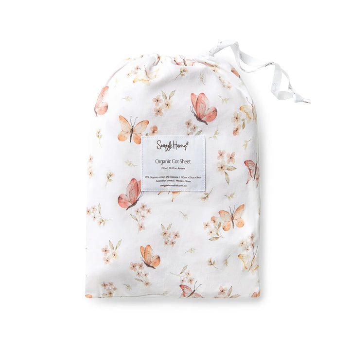 Snuggle Hunny Organic Fitted Jersey Cotton Cot Sheet - Butterfly