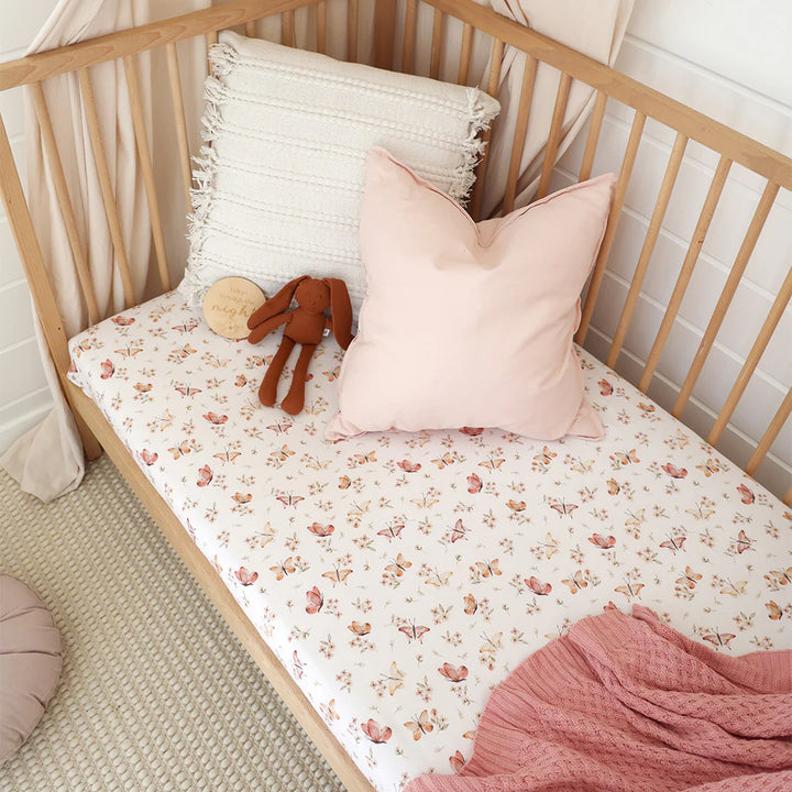 Snuggle Hunny Organic Fitted Jersey Cotton Cot Sheet - Butterfly