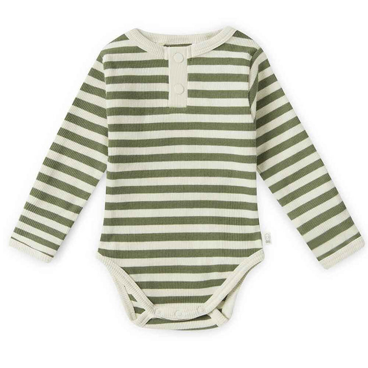 Snuggle Hunny Organic Ribbed Long Sleeve Bodysuit - Olive Stripe