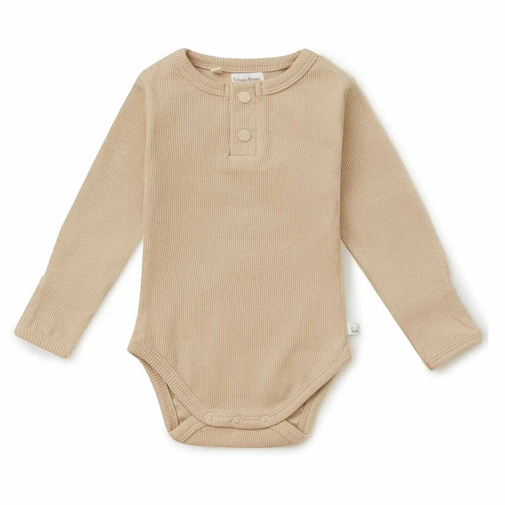 Snuggle Hunny Organic Ribbed Long Sleeve Bodysuit - Pebble