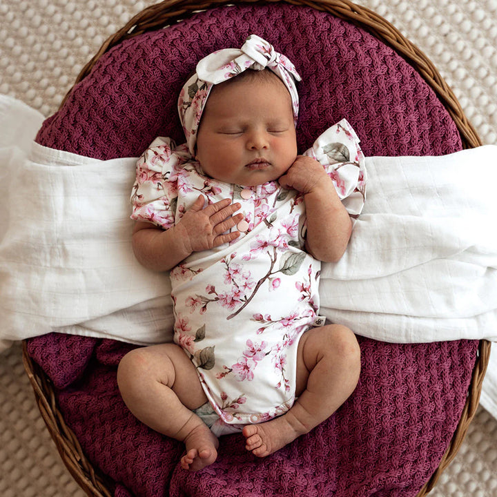 Snuggle Hunny Organic Short Sleeve Frill Bodysuit - Cherry Blossom