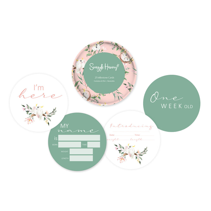 Snuggle Hunny Reversible Milestone Cards - Cockatoo & Mint