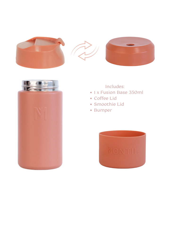 Montiico Fusion 350ml Clay Coffee Cup + FREE Bumper & Smoothie Lid