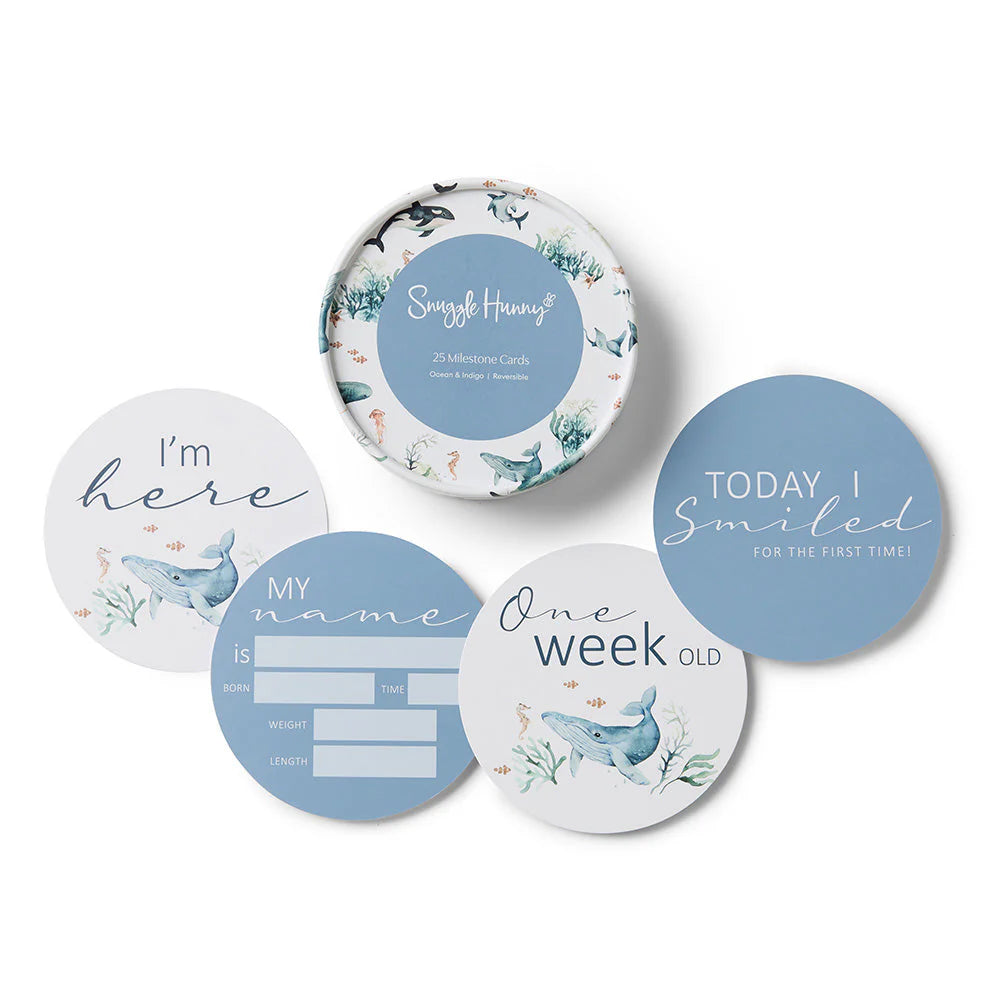 Snuggle Hunny Reversible Milestone Cards -  Ocean & Indigo