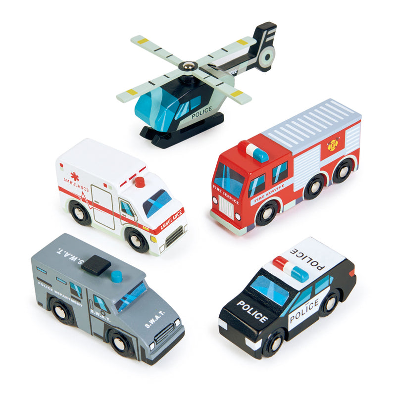 Wooden Toy Emergency Vehicles Set