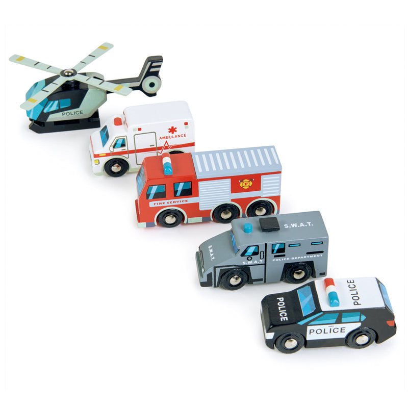 Wooden Toy Emergency Vehicles Set