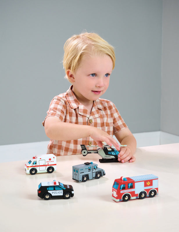 Wooden Toy Emergency Vehicles Set