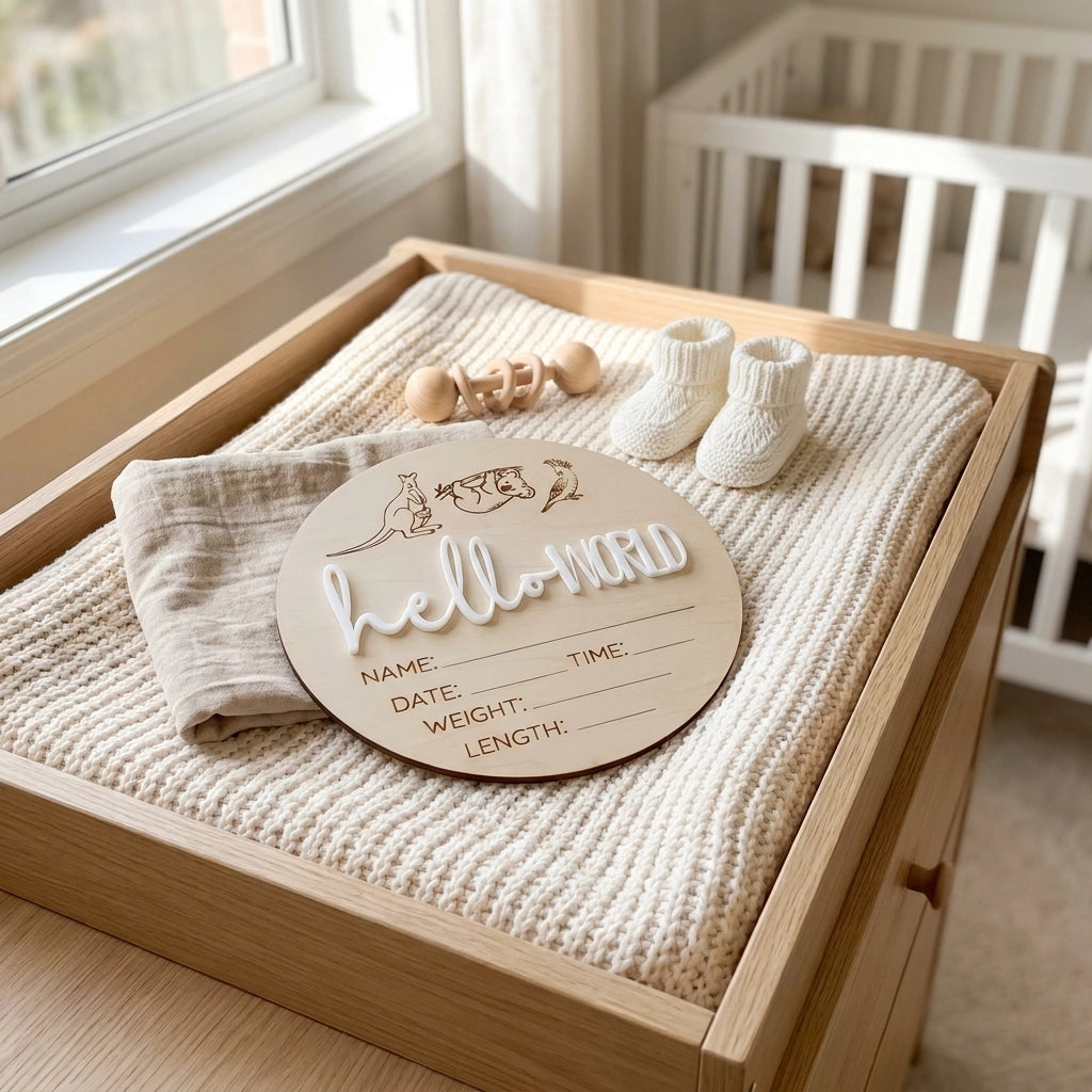 Wooden Announcement Plaque - Hello World Australian Animals