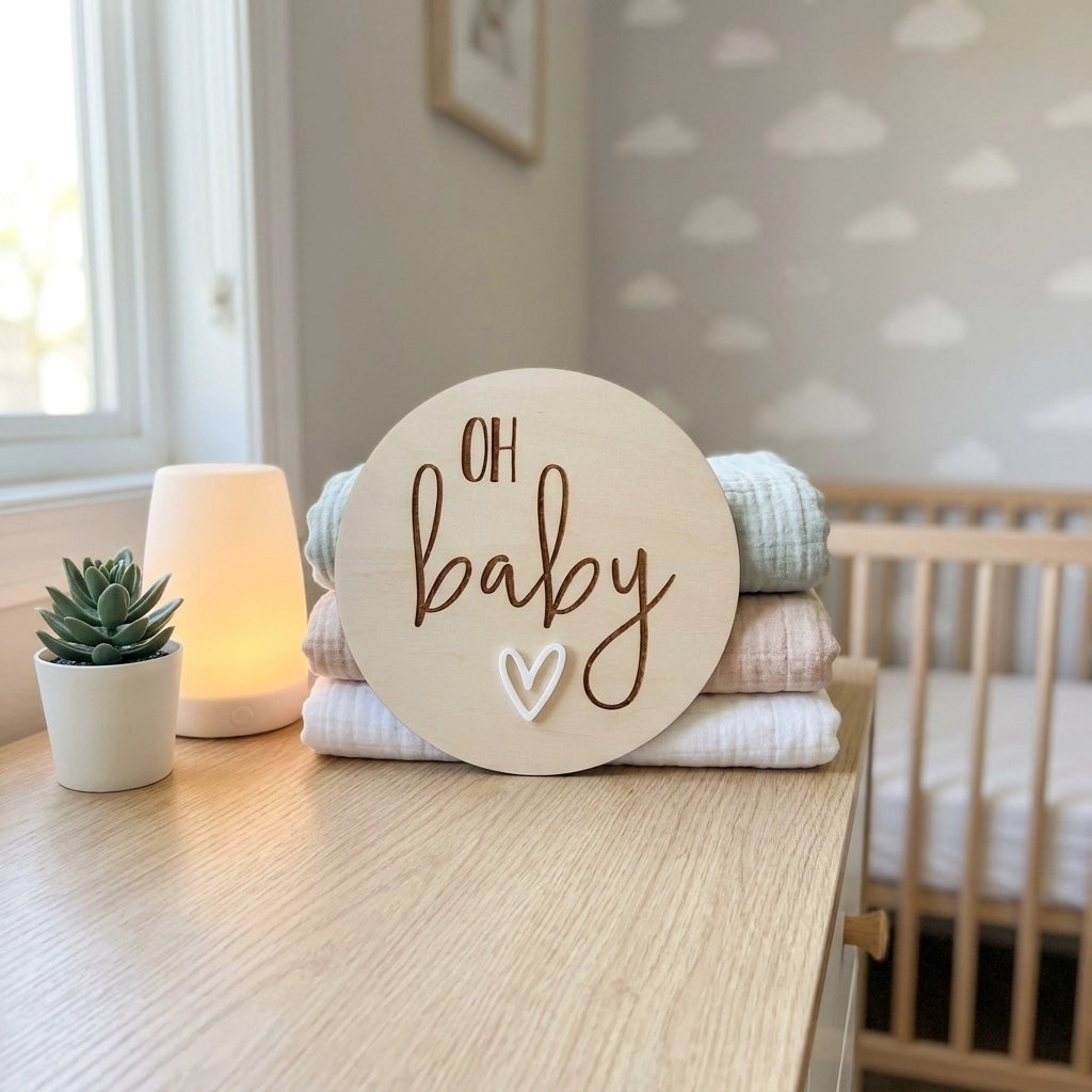Timber Announcement Plaque - Oh Baby Heart
