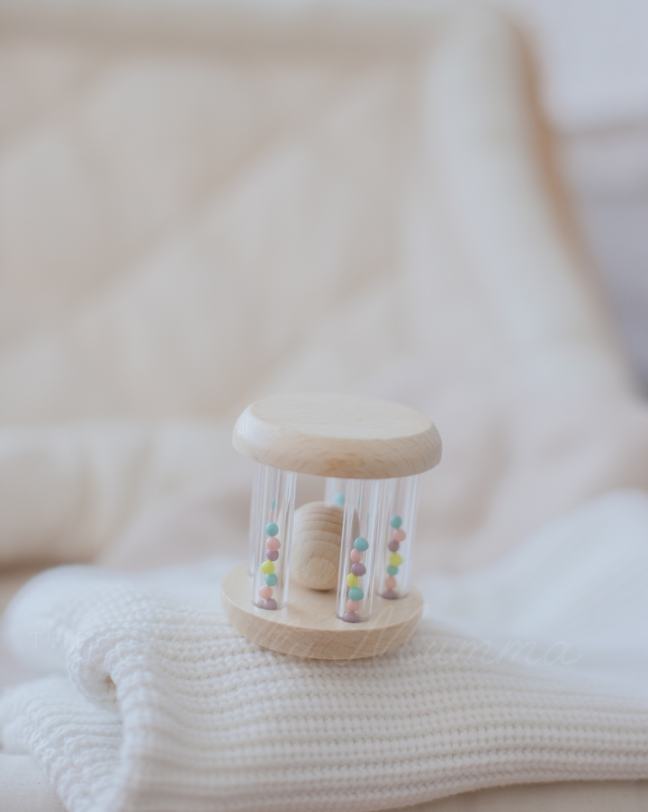 Wooden Shaker Rattle With Rainbow Beads