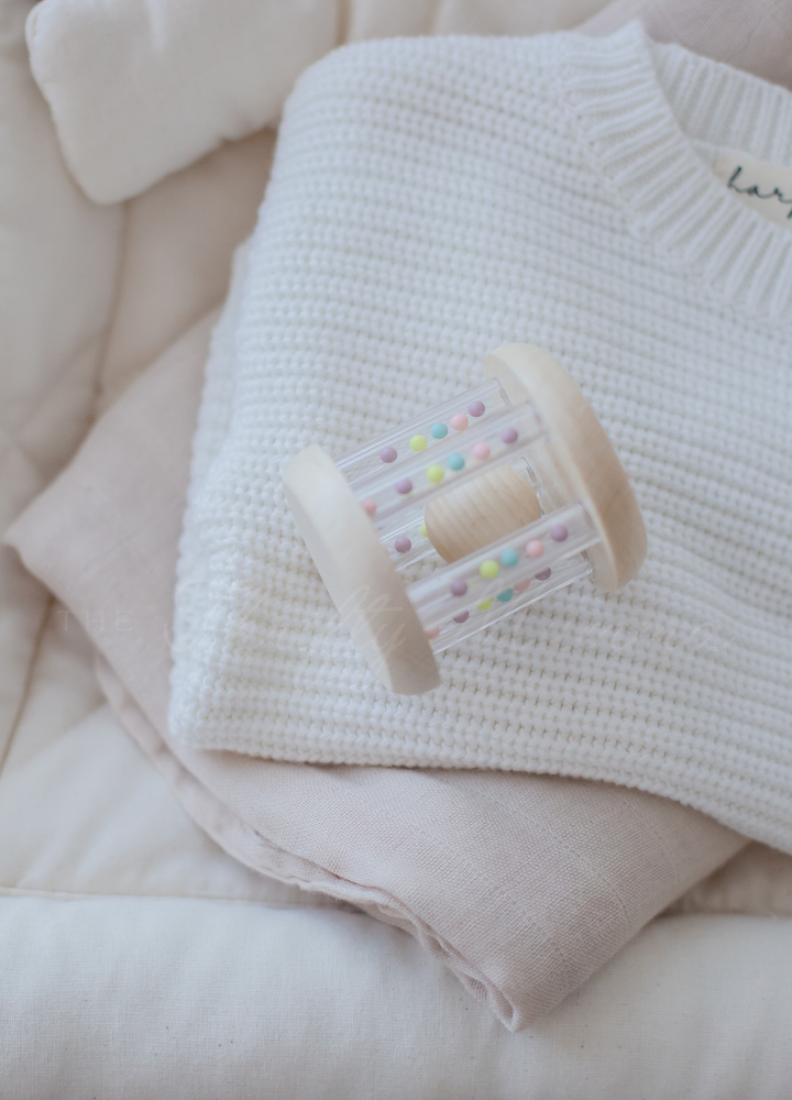 Wooden Shaker Rattle With Rainbow Beads