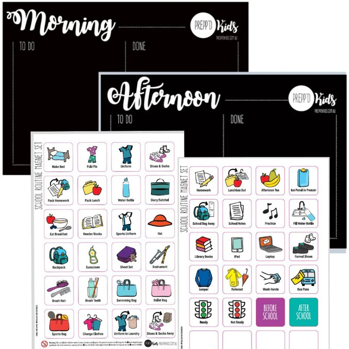 Preppd Kids Morning & Evening Magnet Set & 'Making Tracks' Sequencing Chart