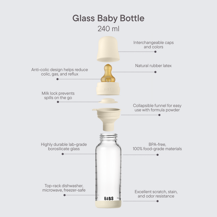 NEW BIBS Baby Glass Bottle Complete Set 240ml | Baby Blue