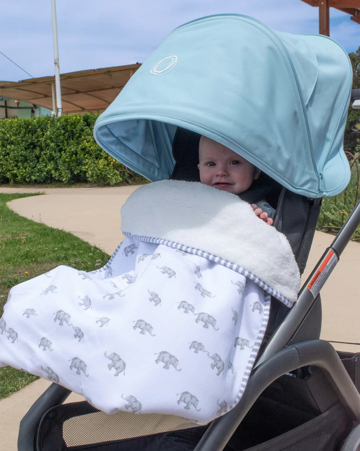 Jersey/Sherpa Pram Blanket - Watercolour Elephant