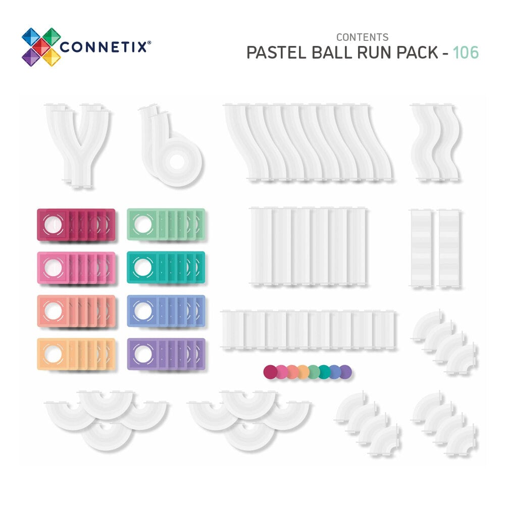 Connetix Magnetic Tiles Pastel Ball Run Pack 106 Pieces