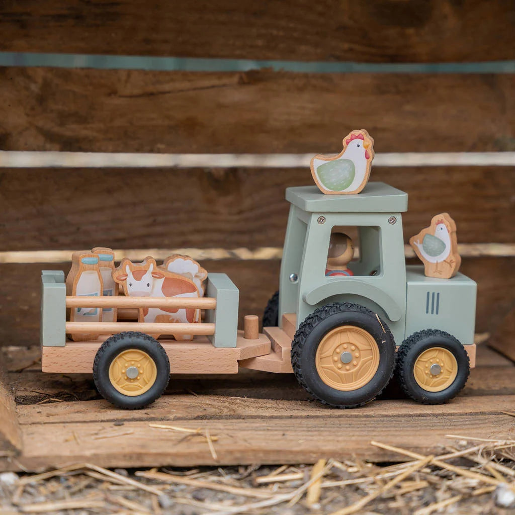 Little Farm Wooden Tractor with Trailer