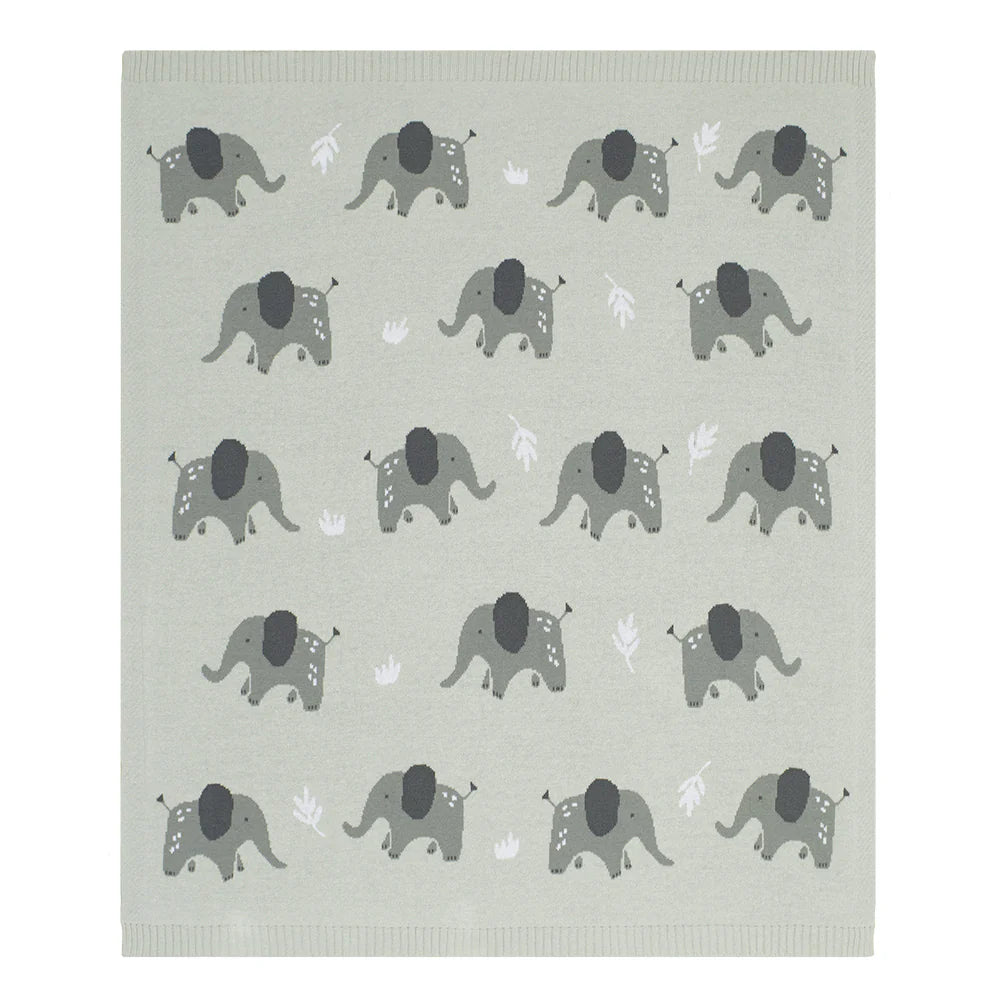 Cotton Knit Baby Blanket - Elephant