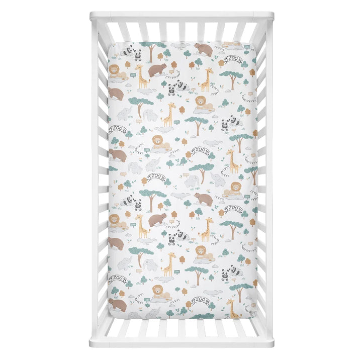 Fitted Cotton Cot Sheet - A Day at the Zoo