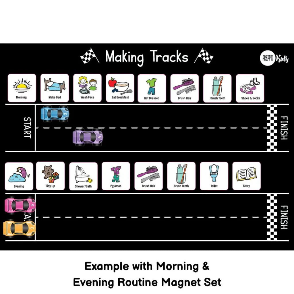 Preppd Kids Morning & Evening Magnet Set & 'Making Tracks' Sequencing Chart
