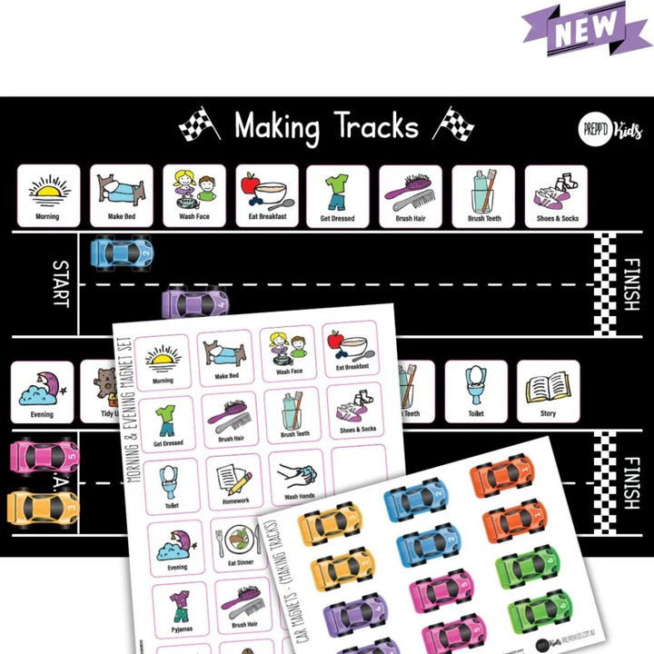 Preppd Kids Morning & Evening Magnet Set & 'Making Tracks' Sequencing Chart