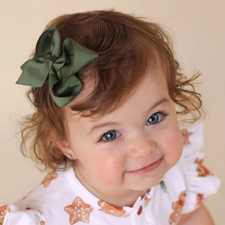 Snuggle Hunny Bow Hair Clip - Olive