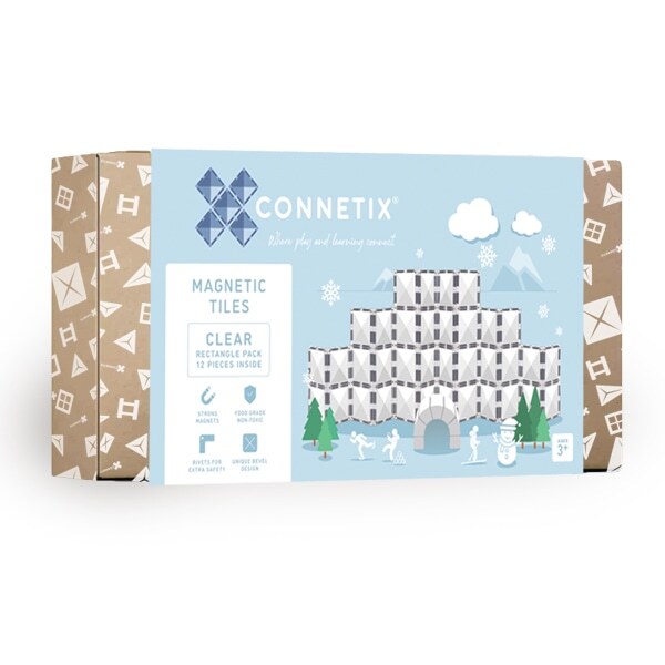 Connetix Magnetic Tiles Clear Rectangle 12 Piece Pack