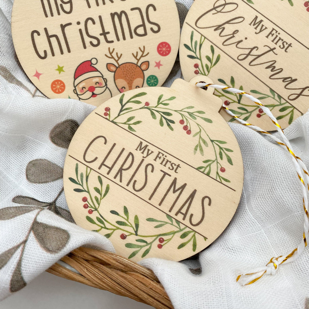 My First Christmas Coloured Timber Hanging Baubles