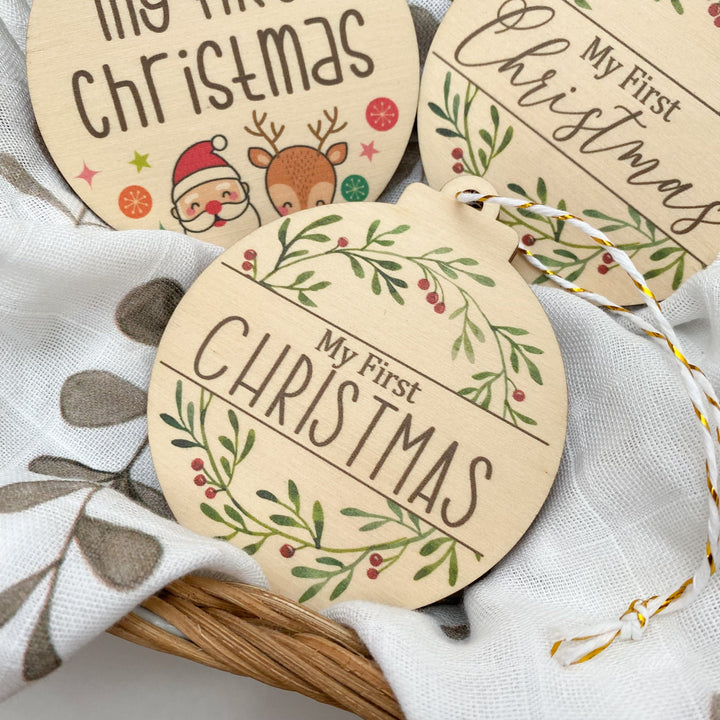 My First Christmas Coloured Timber Hanging Baubles