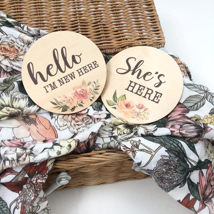 Coloured Announcement Milestone Timber Plaques - Baby Girl