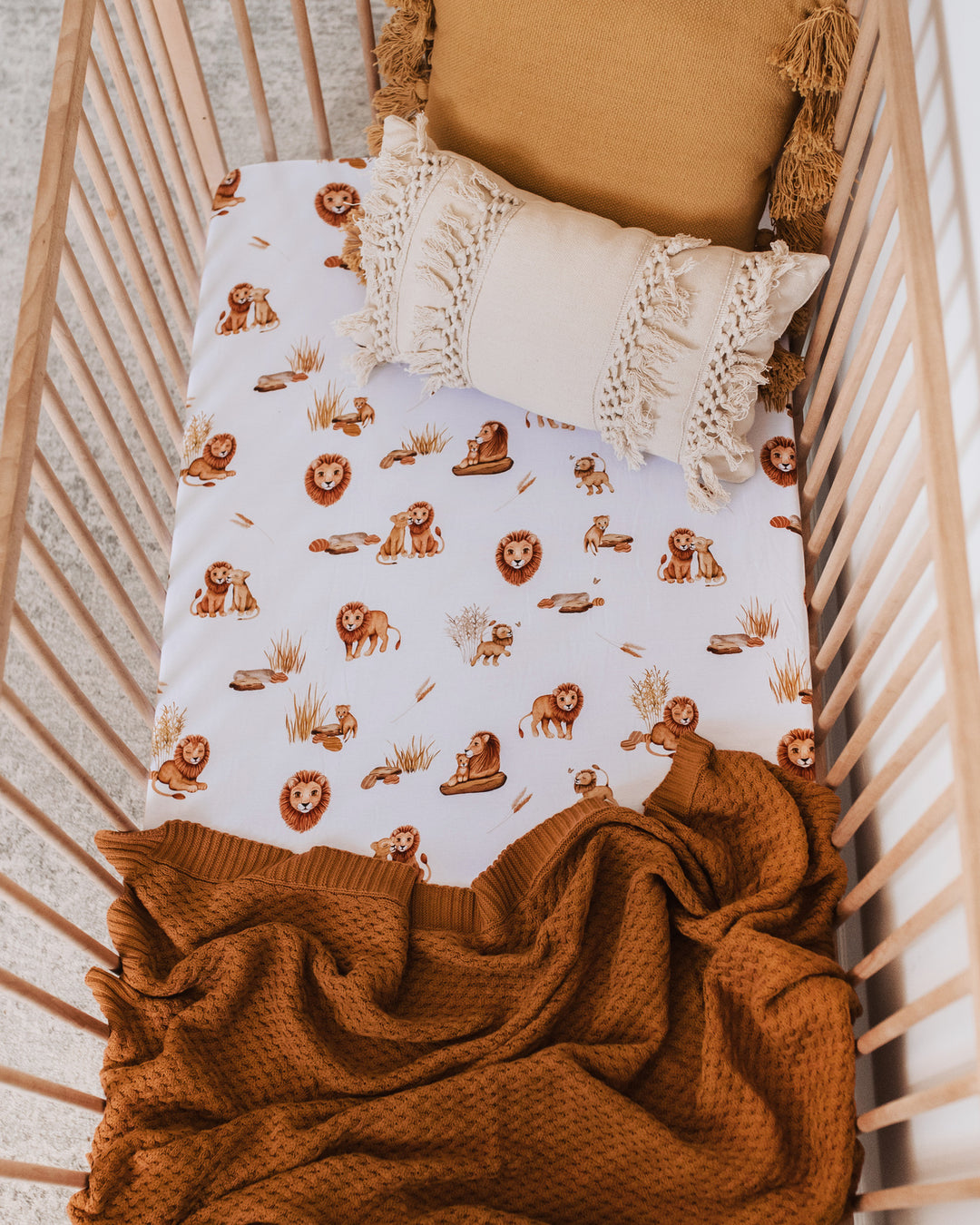 Snuggle Hunny Fitted Jersey Cotton Cot Sheet - Lion
