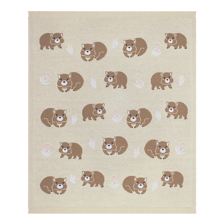 Cotton Knit Australiana Baby Blanket - Fawn Wombat