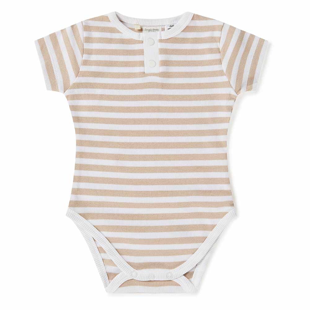 Snuggle Hunny Organic Ribbed Short Sleeve Bodysuit - Pebble Stripe