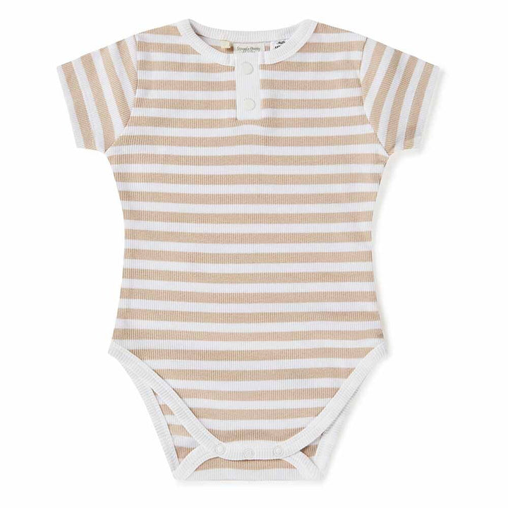 Snuggle Hunny Organic Ribbed Short Sleeve Bodysuit - Pebble Stripe