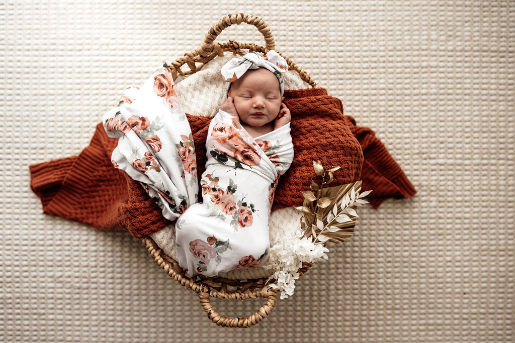 Snuggle Hunny Baby Jersey Wrap & Topknot Set - Rosebud
