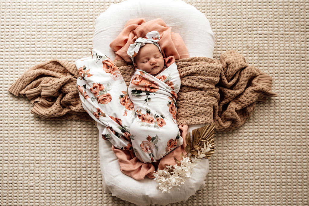 Snuggle Hunny Baby Jersey Wrap & Topknot Set - Rosebud