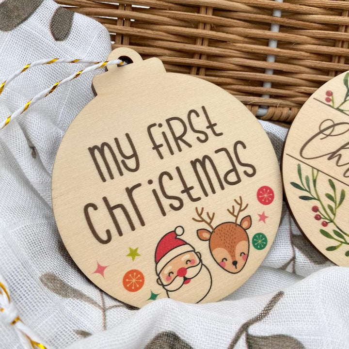 My First Christmas Coloured Timber Hanging Baubles
