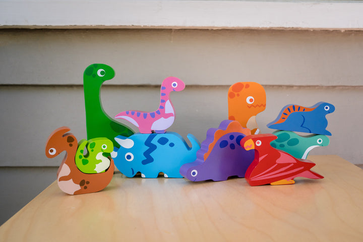 Chunky Wooden Puzzle & Stacker Toys - Dinosaurs