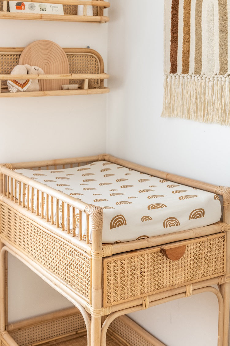 Kiin Organic Bamboo Cotton Change Pad & Bassinet Sheet - Rainbow Ivory & Umber