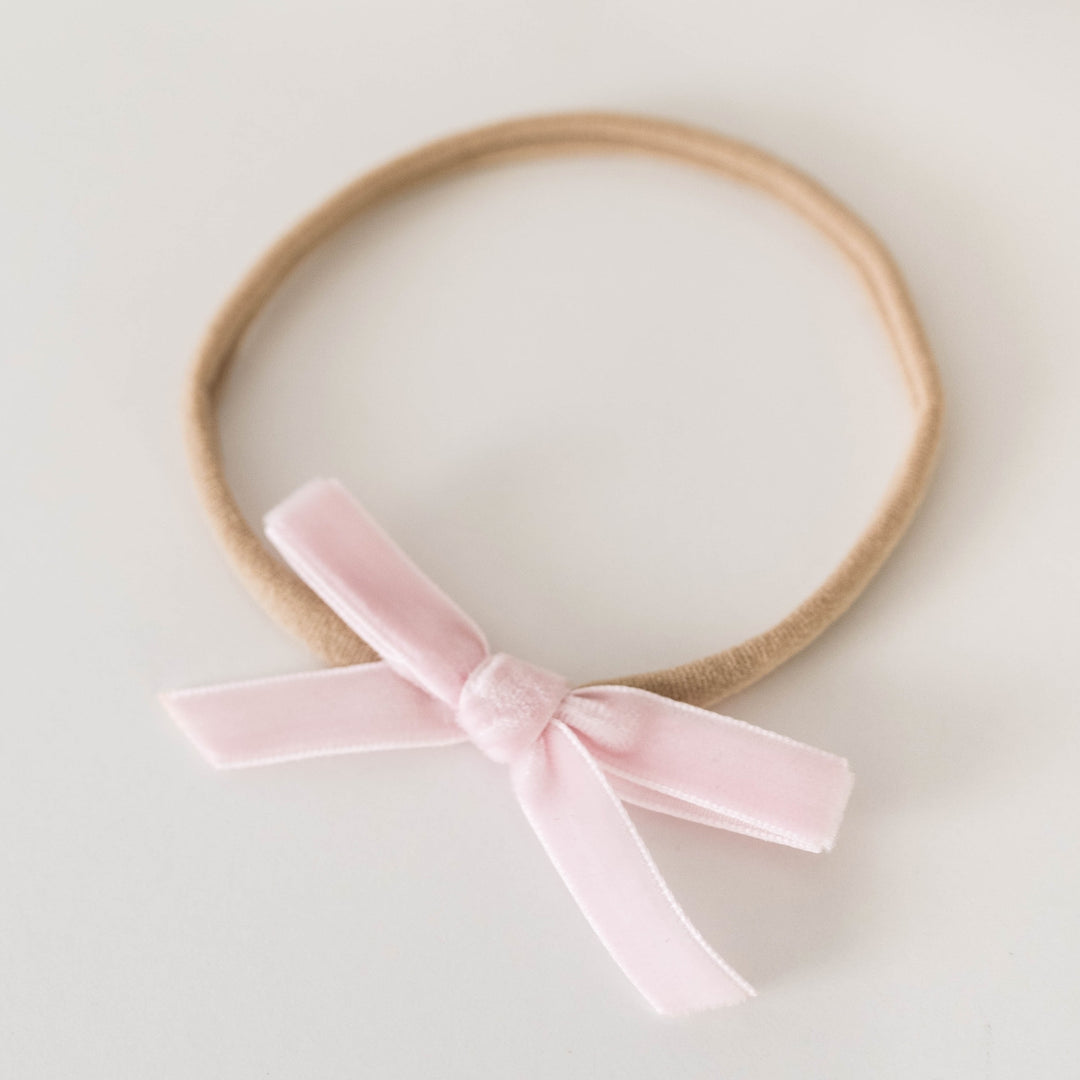 Snuggle Hunny Velvet Bow Stretchy Headband - Lullaby Pink