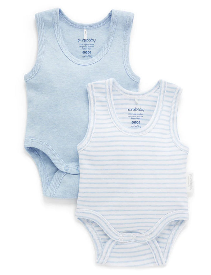Purebaby Organic Ribbed Bodysuit 2 Pack - Pale Blue