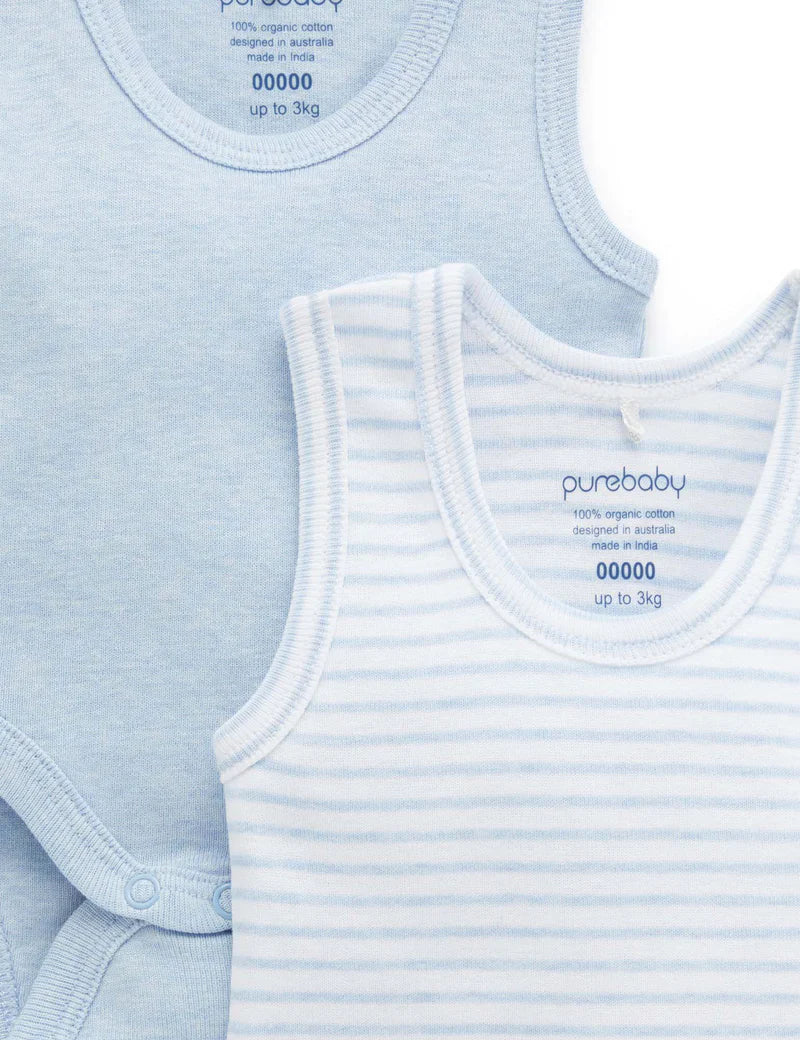 Purebaby Organic Ribbed Bodysuit 2 Pack - Pale Blue