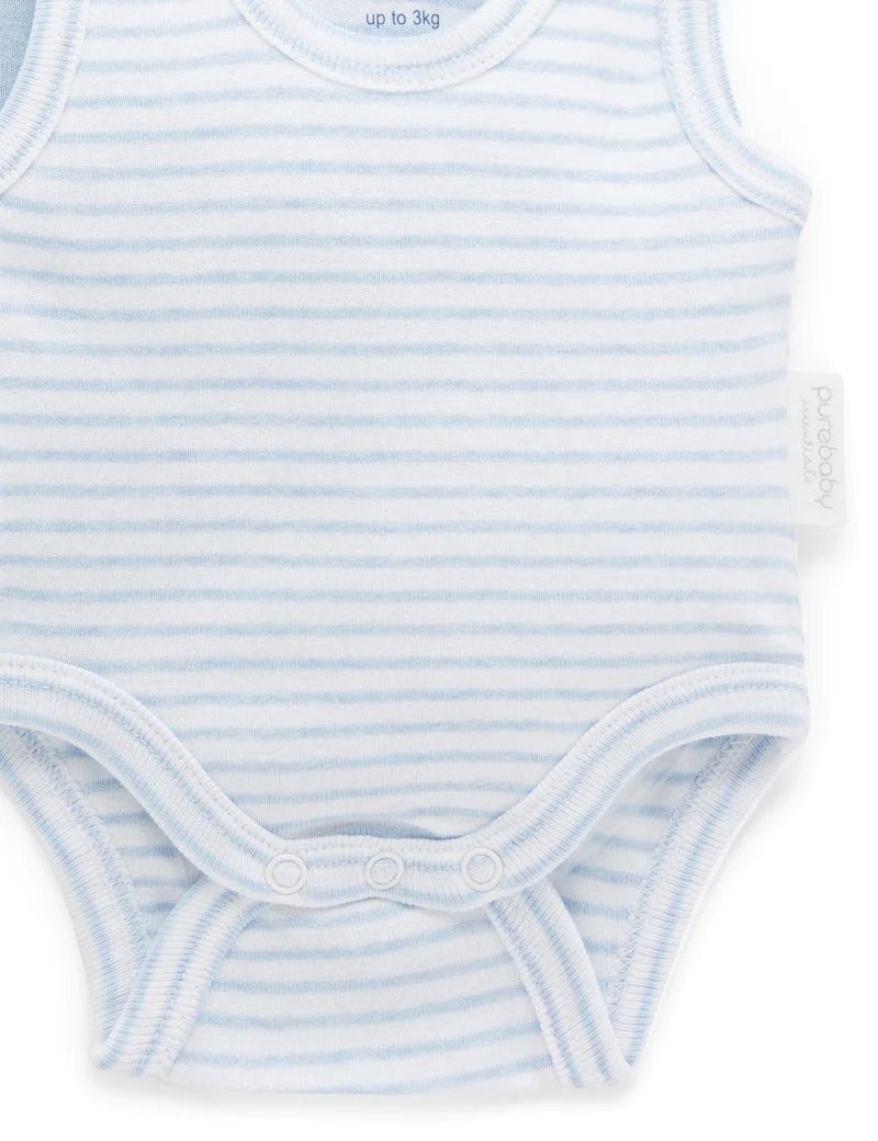 Purebaby Organic Ribbed Bodysuit 2 Pack - Pale Blue