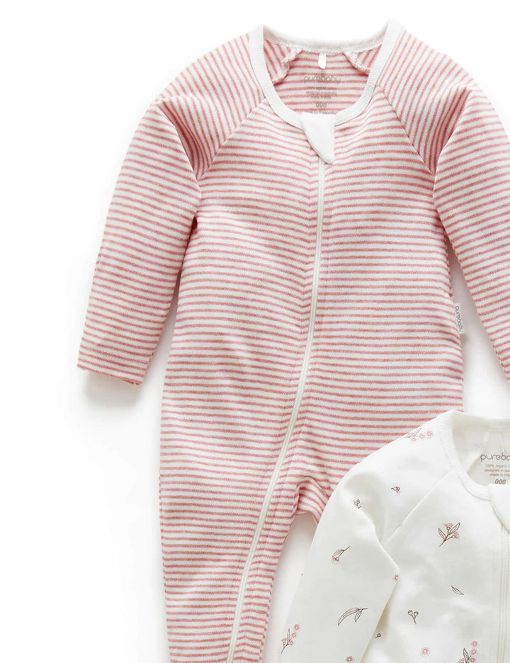 Purebaby Organic Zip Growsuit 2 Pack - Vanilla Blossom