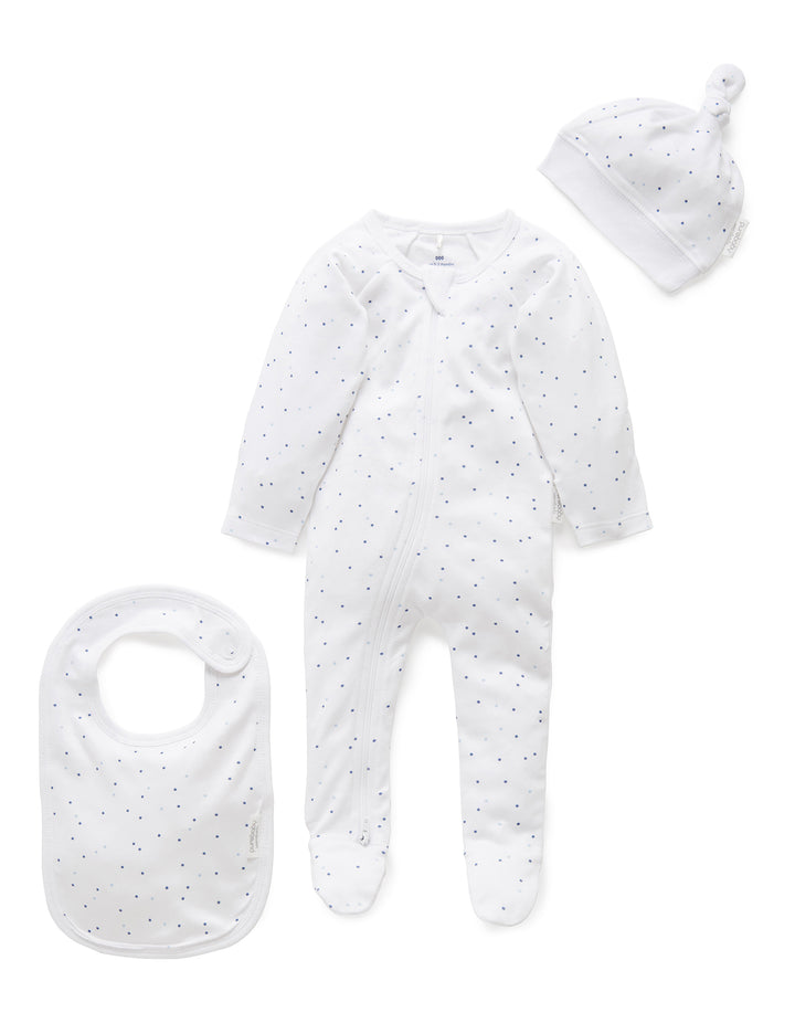 Purebaby Organic 3 Piece Set - Pale Blue Spots