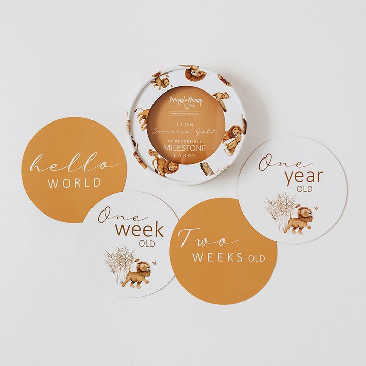 Snuggle Hunny Reversible Milestone Cards - Lion & Sunrise Gold