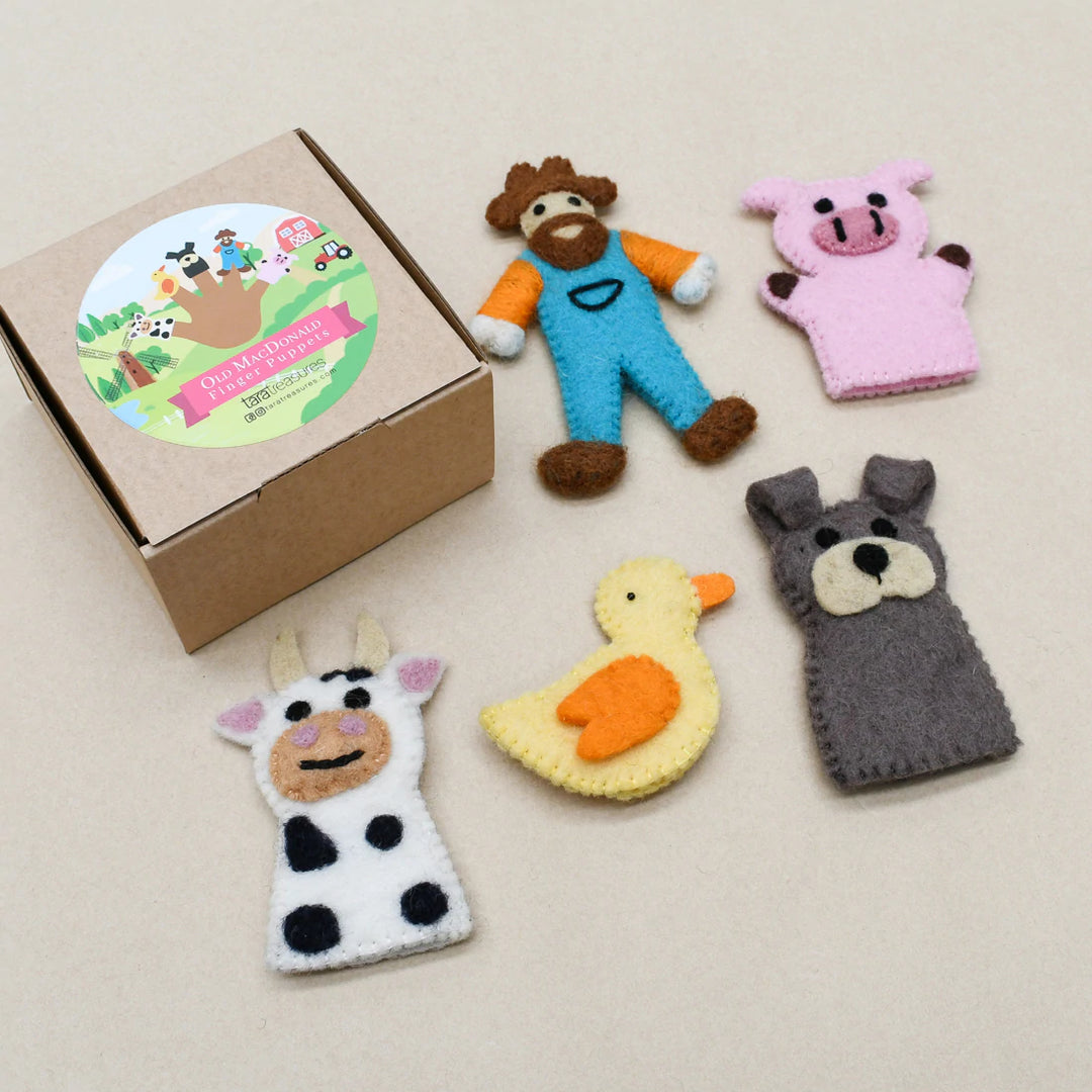 Old MacDonald Farm Animals Felt Finger Puppet Set