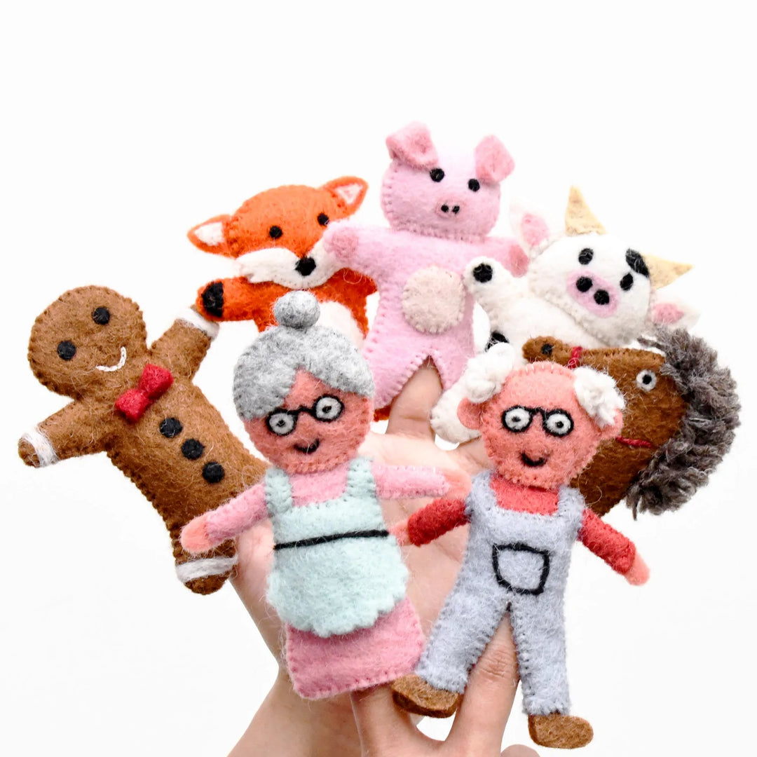 Handmade Felt Finger Puppet Set - Gingerbread Man